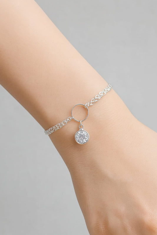 PULSEIRA DUPLA COM CIRCULO VAZADO E ZIRCONIA