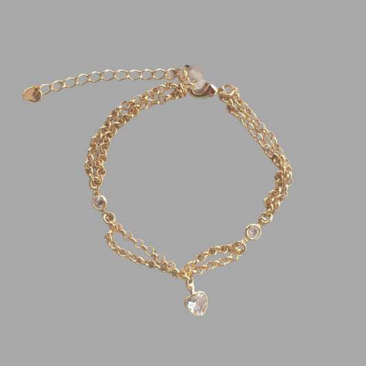 PULSEIRA DUPLA C/ 2 ZIRCS E 1 CORAÇÃO