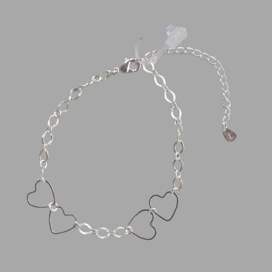 PULSEIRA ELO OVAL DIAMANTADO C/ 4 CORAÇÕES VAZADOS