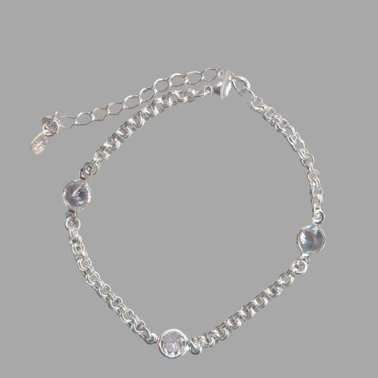 PULSEIRA ELO PORTUGUÊS DUPLO C/ 3 ZIRCÔNIAS